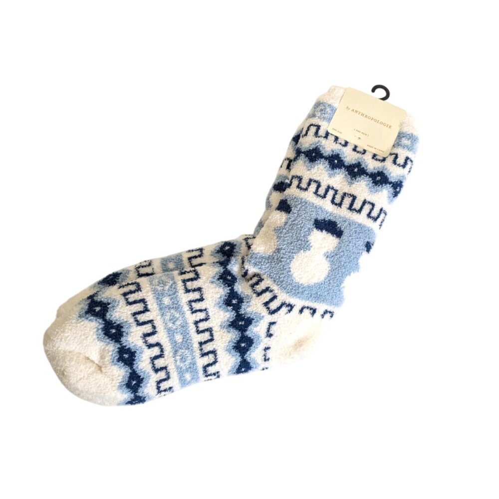 Anthropologie Women's Christmas Fluffy Socks Blue/Cream One Size